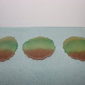 Set Of 3 Homemade Green Brown  Resin  Drink Coasters